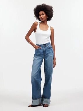 Madewell Superwide Leg Jeans 28 Fannin Wash Cuffed High Rise Wide Leg NQ160